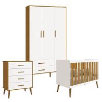 Quarto De Bebê Isis 3 Portas Com Gaveteiro Branco Acetinado Savana - Reller - 1