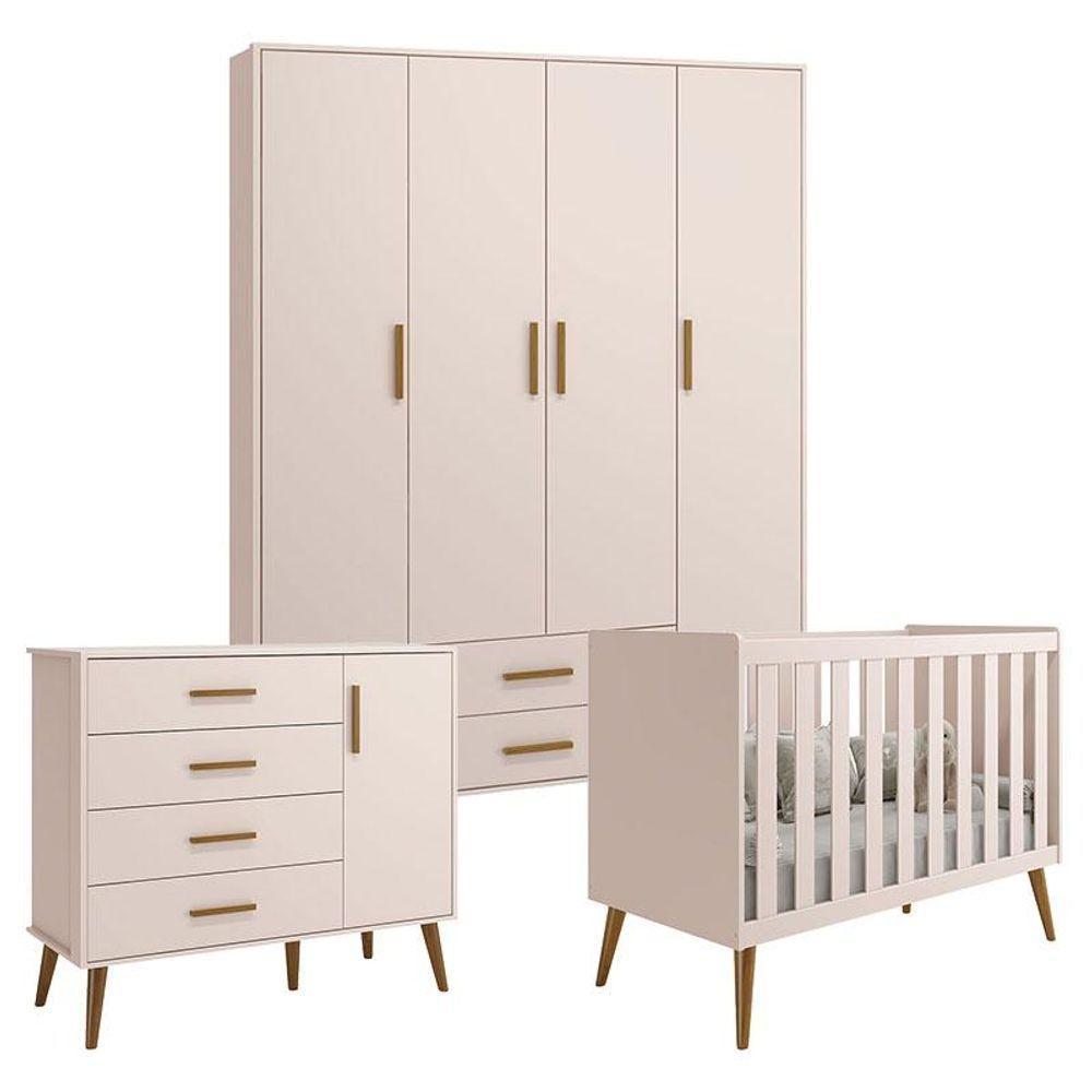 Quarto De Bebê Isis 4 Portas Rosa Acetinado - Reller - 1