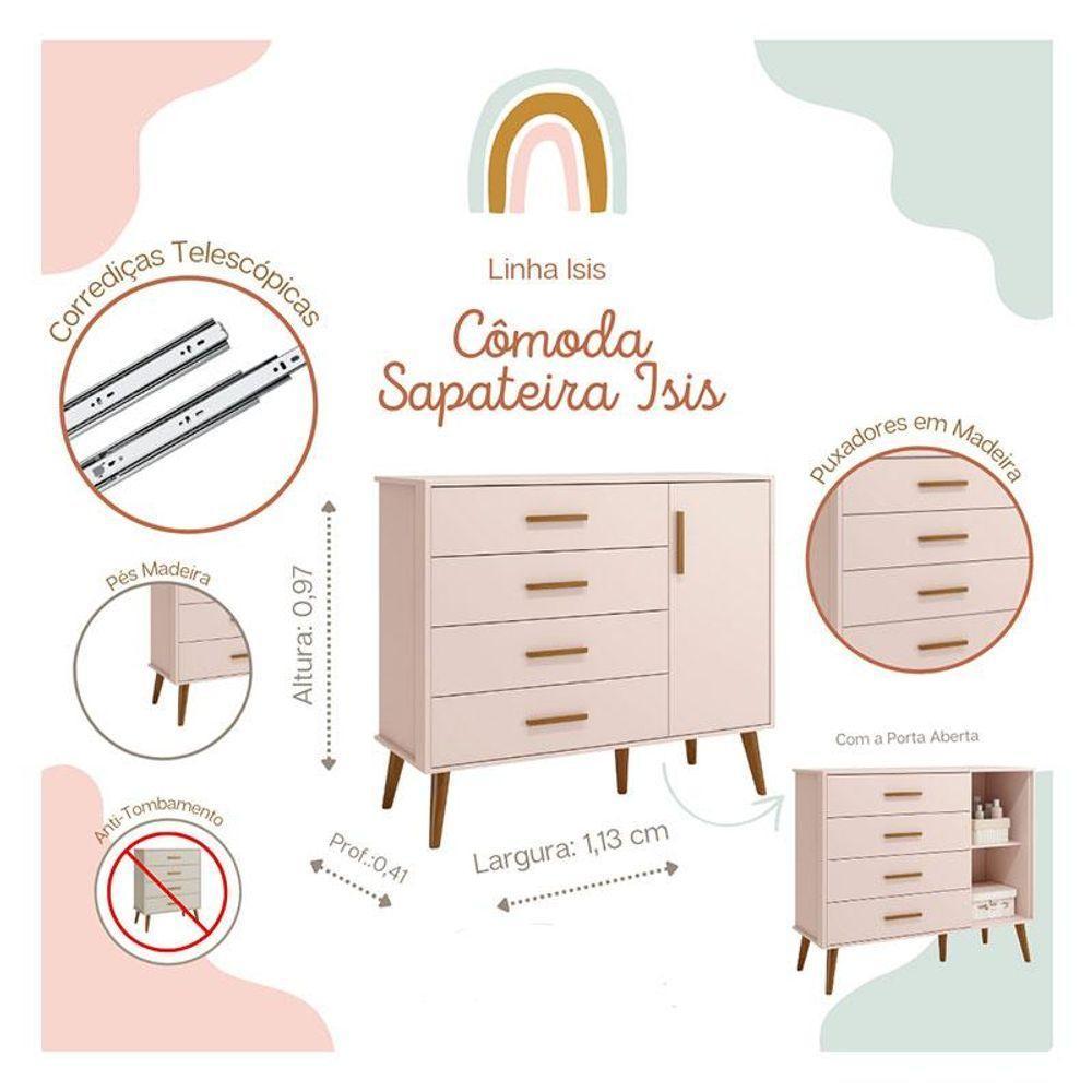 Quarto De Bebê Isis 4 Portas Rosa Acetinado - Reller - 4