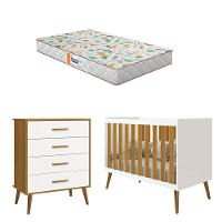 Berço Americano E Cômoda Gaveteiro Infantil Isis Branco Acetinado Savana Com Colchão Gazin - Reller - 1