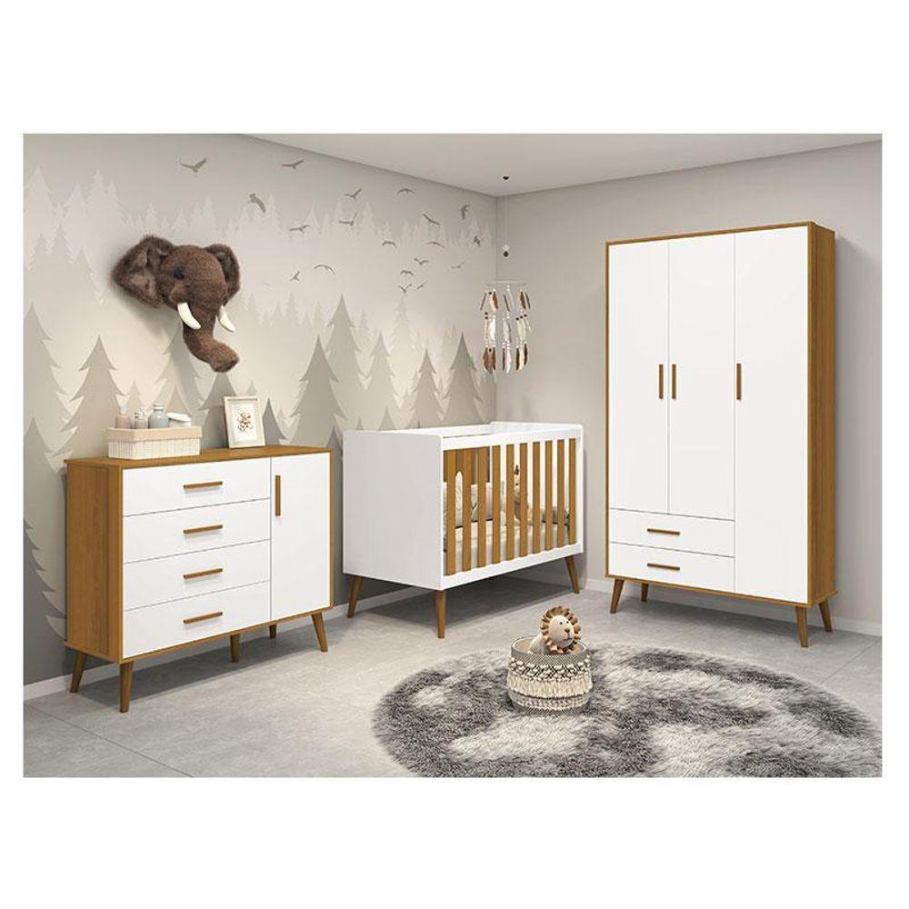 Quarto De Bebê Isis 3 Portas Branco Acetinado Savana - Reller - 1