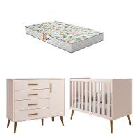 Berço Americano E Cômoda Infantil Com Porta Isis Rosa Acetinado Com Colchão Gazin - Reller - 1