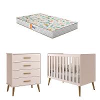 Berço Americano E Cômoda Gaveteiro Infantil Isis Rosa Acetinado Com Colchão Gazin - Reller - 1