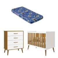 Berço Americano E Cômoda Gaveteiro Infantil Isis Branco Acetinado Savana Com Colchão Ortobom - 1