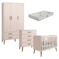 Quarto De Bebê Isis 3 Portas Com Gaveteiro Rosa Acetinado E Colchão Gazin - Reller - 1