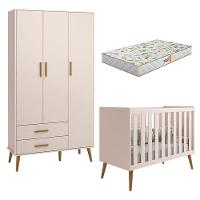Berço Americano E Guarda Roupa Infantil 3 Portas Isis Rosa Acetinado Com Colchão Gazin - Reller - 1