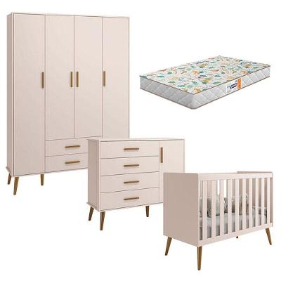 Quarto De Bebê Isis 4 Portas Rosa Acetinado Com Colchão Gazin - Reller