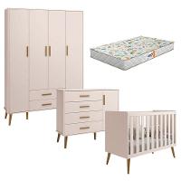 Quarto De Bebê Isis 4 Portas Rosa Acetinado Com Colchão Gazin - Reller - 1