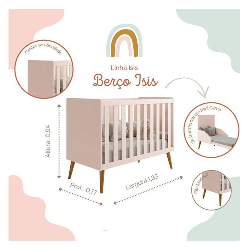 Berço Americano E Cômoda Infantil Com Porta Isis Rosa Acetinado Com Colchão Ortobom - Reller - 8