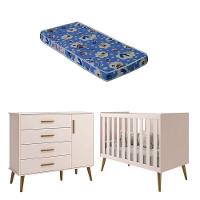 Berço Americano E Cômoda Infantil Com Porta Isis Rosa Acetinado Com Colchão Ortobom - Reller - 1