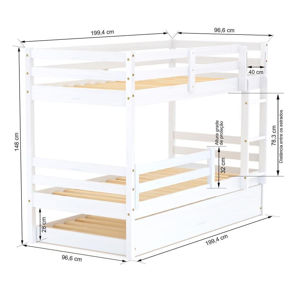 Treliche Infantil Slim Com Grade De Proteção Madeira Maciça Branco Housin - 5