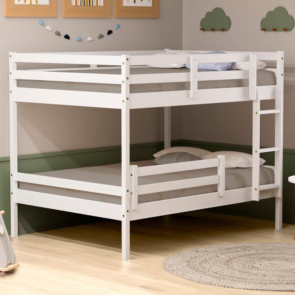 Beliche Casal Casal Slim Com Grade De Proteção Madeira Maciça Branco Housin - 1