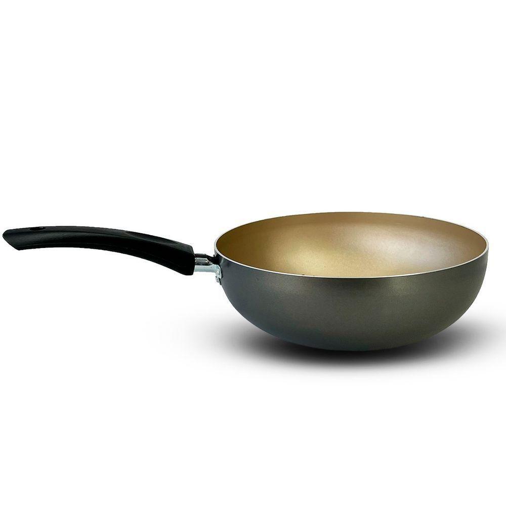 Panela Frigideira Wok 24 Cm Antiaderente Alumínio - Dourado - 1