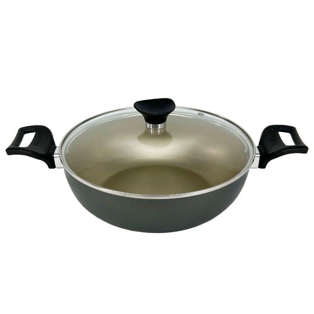 Panela Frigideira Caçarola Tampa De Vidro Wok 24 Cm Antiaderente Alumínio - Dourado - 1