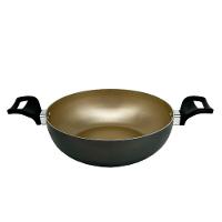 Panela Frigideira Caçarola Tampa De Vidro Wok 24 Cm Antiaderente Alumínio - Dourado - 3