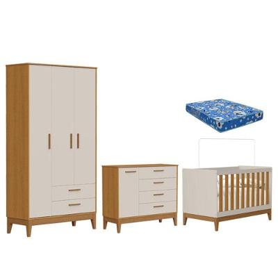 Quarto De Bebê Flip Areia Acetinado Savana Com Colchão - Reller