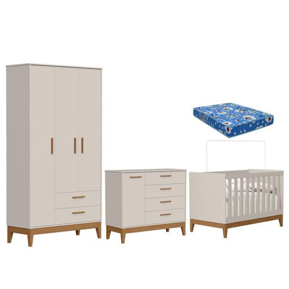 Quarto De Bebê Flip Areia Acetinado Com Colchão Ortobom - Reller - 1