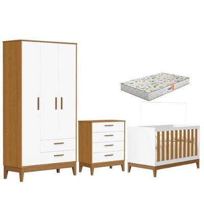 Quarto De Bebê Flip Com Cômoda Gaveteiro Branco Acetinado Savana Com Colchão Gazin - Reller