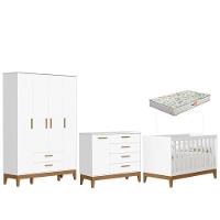 Quarto De Bebê Flip Guarda Roupa 4 Portas Branco Acetinado Com Colchão Gazin - Reller - 1