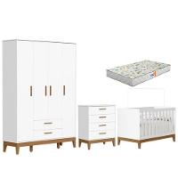 Quarto De Bebê Flip Guarda Roupa 4 Portas Branco Acetinado Com Colchão Gazin - Reller - 1