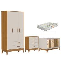 Quarto De Bebê Flip Com Cômoda Gaveteiro Areia Acetinado Savana Com Colchão Gazin - Reller - 1
