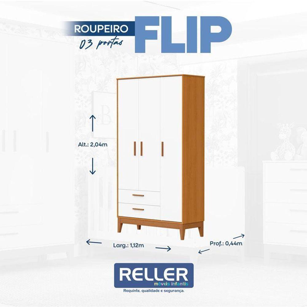 Quarto De Bebê Flip Com Cômoda Gaveteiro Branco Acetinado Savana Com Colchão Ortobom - Reller - 3