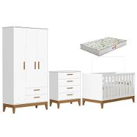 Quarto De Bebê Flip Com Cômoda Gaveteiro Branco Acetinado Com Berço Americano Colchão Gazin - Reller - 1