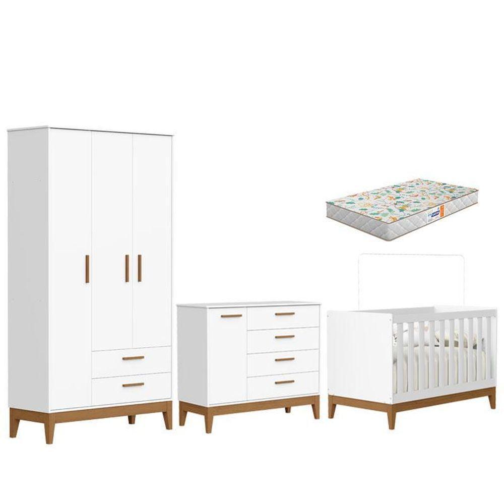Quarto De Bebê Flip Branco Acetinado Com Colchão Gazin - Reller - 1