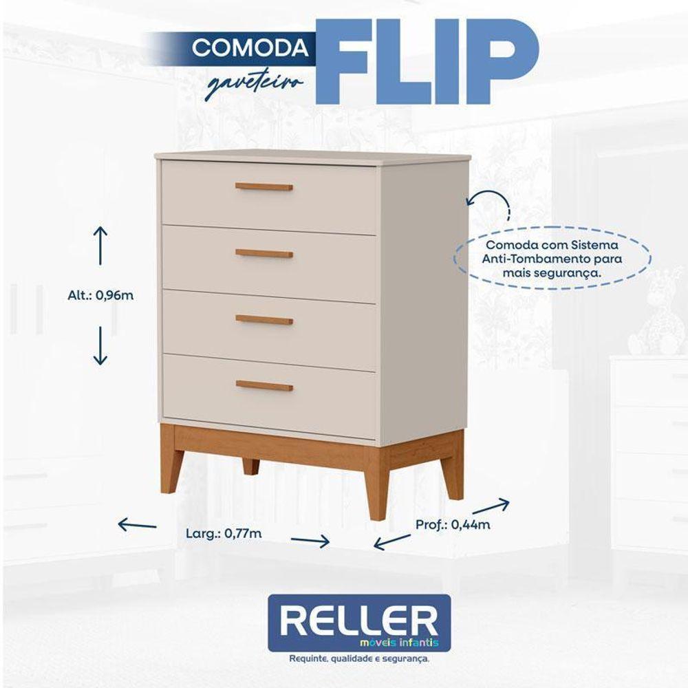 Quarto De Bebê Flip Com Cômoda Gaveteiro Areia Acetinado Com Colchão - Reller - 7