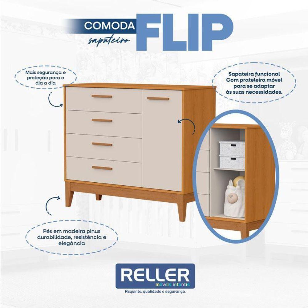 Quarto De Bebê Flip Com Cômoda Sapateira Areia Acetinado Savana Com Colchão Ortobom - Reller - 7