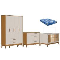 Quarto De Bebê Flip Com Cômoda Sapateira Areia Acetinado Savana Com Colchão Ortobom - Reller - 1