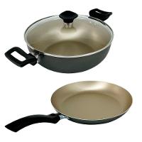 Kit Panela Frigideira E Caçarola Wok Antiaderente - Dourado - 1