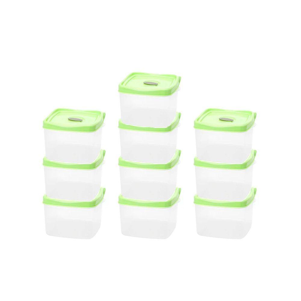 Kit 10 Potes Wave Quadrados 600ml Verde - 1