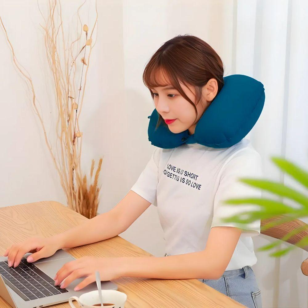 Travesseiro Almofada De Pescoço Inflável E Portátil - Verde - 4