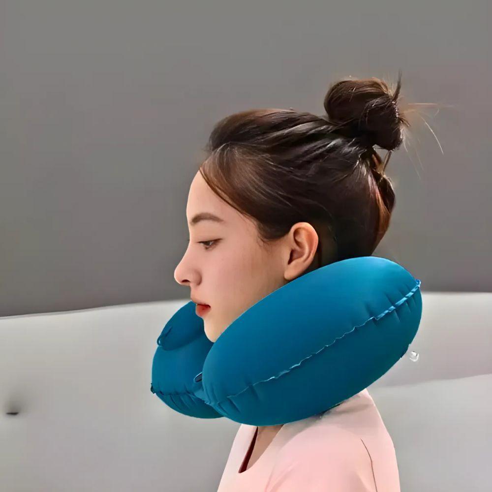 Travesseiro Almofada De Pescoço Inflável E Portátil - Verde - 5