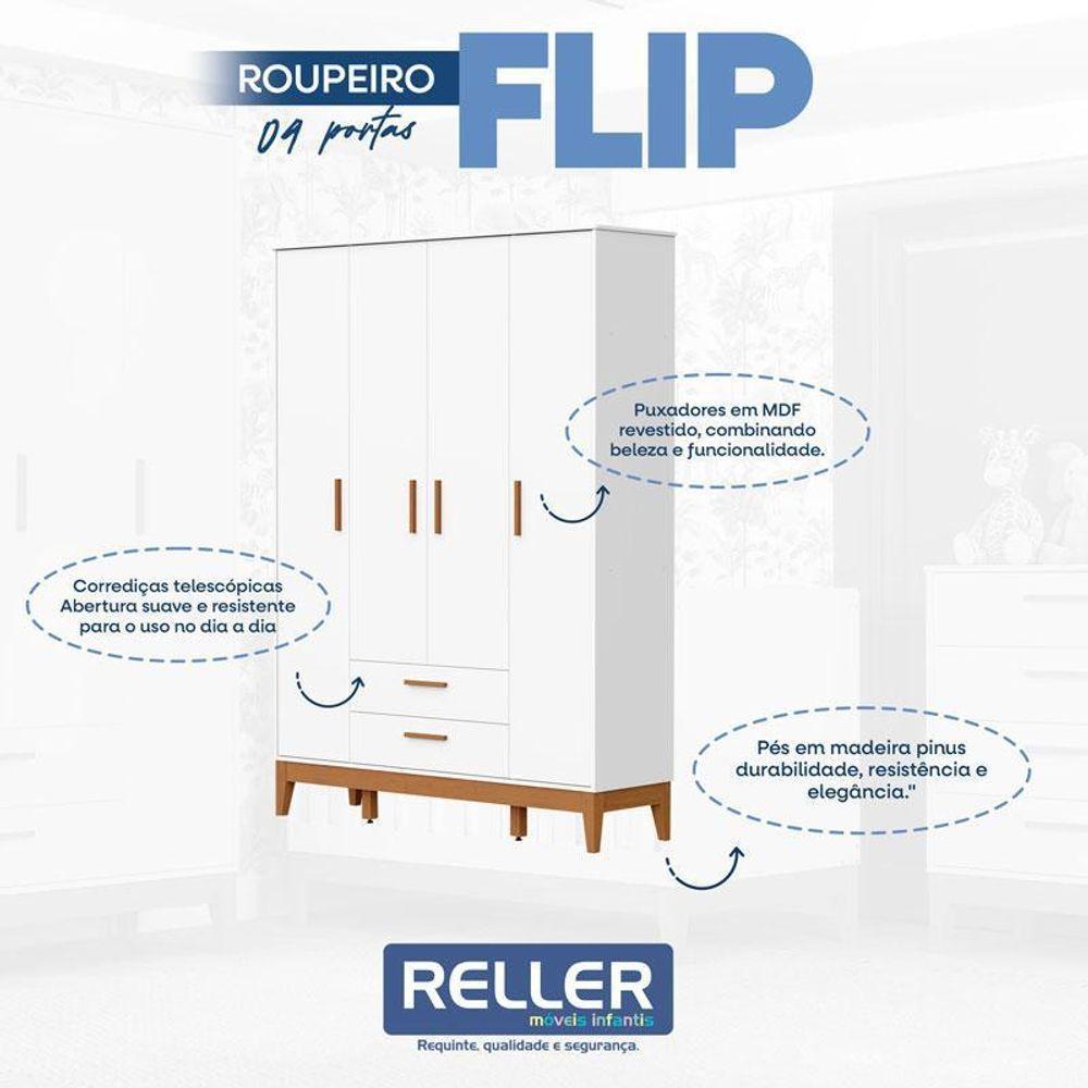 Quarto De Bebê Flip Guarda Roupa 4p Branco Acetinado Com Colchão - Reller - 2