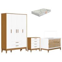 Quarto De Bebê Flip Guarda Roupa 4 Portas Branco Acetinado Savana Com Colchão Gazin - Reller - 1