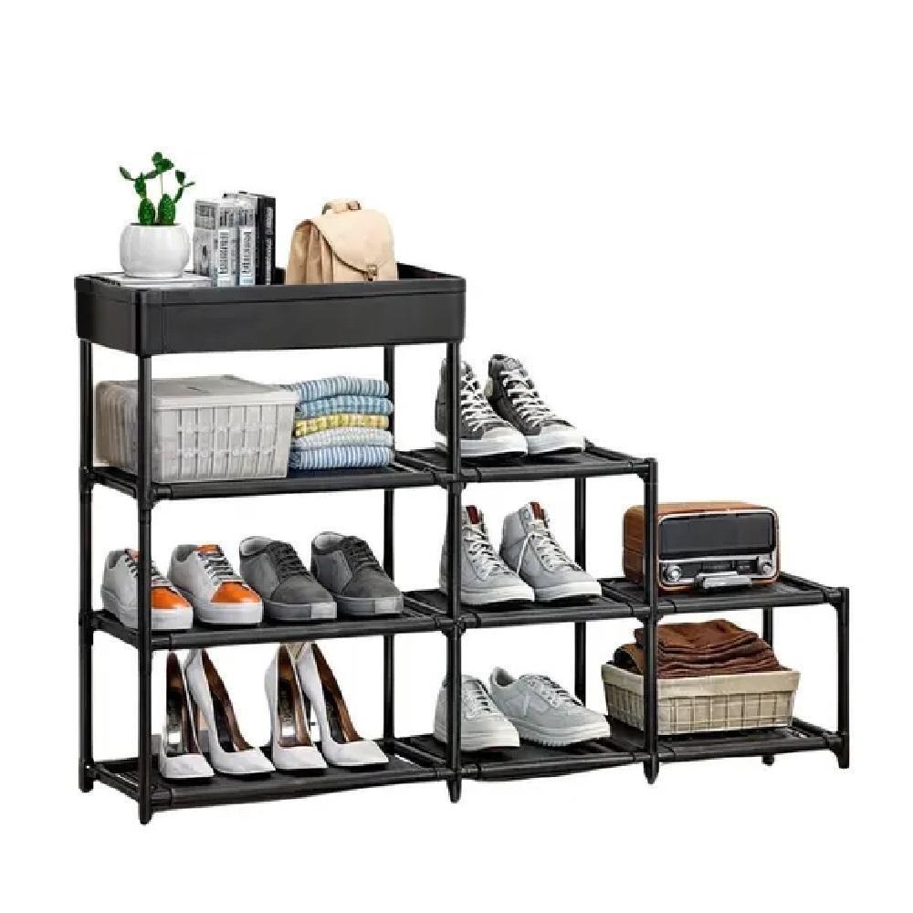 Estante Multiuso Sapateira 8 Prateleiras Cesto Vazado Organizador Quarto Closet Lavanderia Preto - 4
