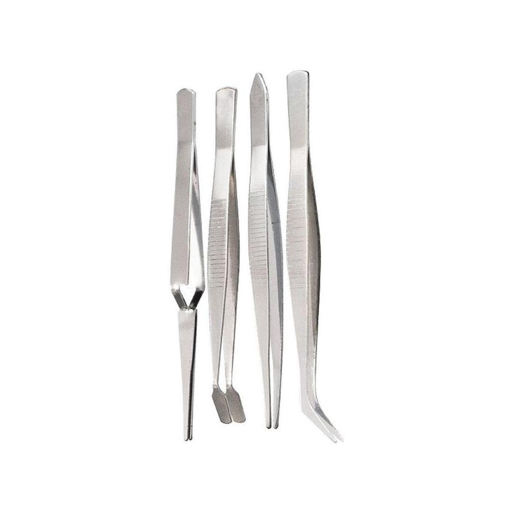 Kit 4 Pincas Precisao Inox Ponta Fina Curva Reta Eletronica Bijuteria Artes Artesanato Relojoeiro Ourives Costura Profis - 6