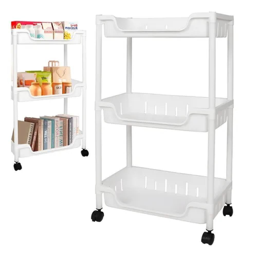 Carrinho Auxiliar Organizador Multiuso Cozinha Fruteira Manicure Brinquedos 3 Cesto Prateleira Lavanderia Quarto Gancho - 1