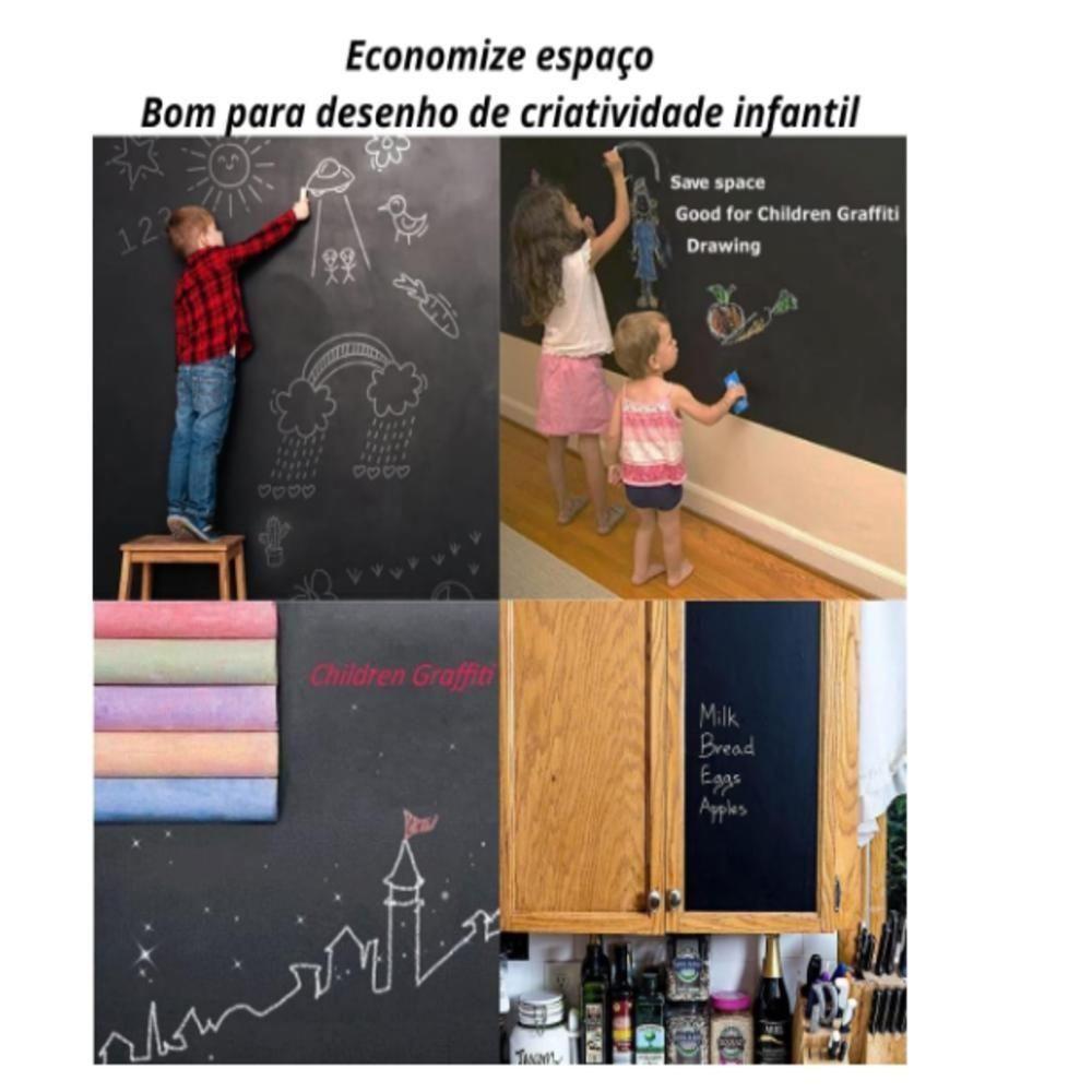 Adesivo Lousa Quadro Negro 1 Metro Papel Parede Contact Kit Completo Giz 1m X 45cm Preto Lavavel Escola - 5