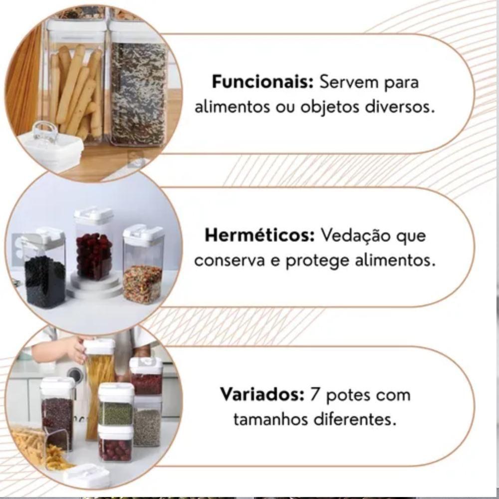 Kit 7 Potes Hermetico Completo 35 Adesivos Conjunto Profissional Cozinha Acrilico Alimentos Organizacao Cozinha Freezer - 2
