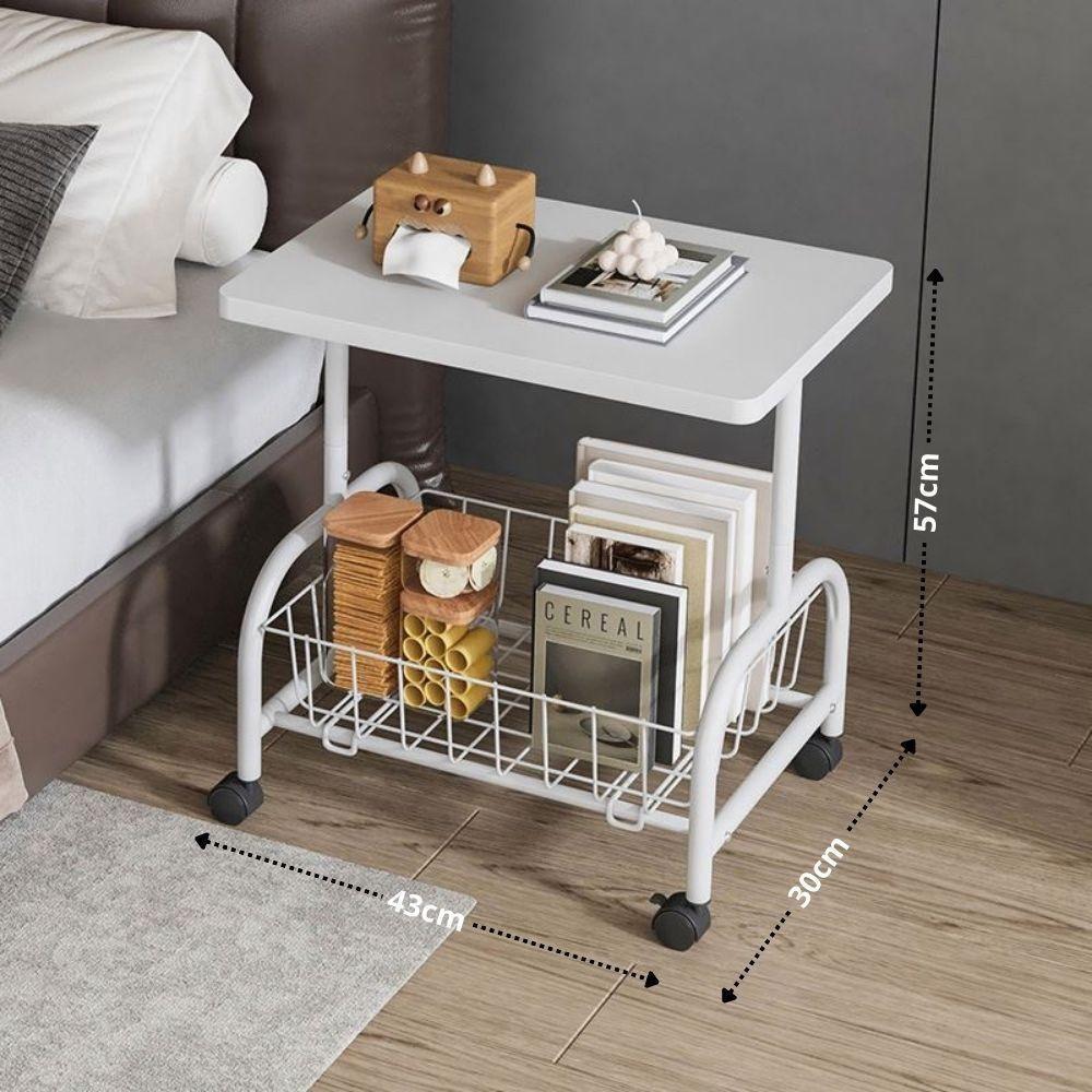 Mesa Lateral Multiuso Carrinho Auxiliar Apoio Organizador Sala Quarto Escritorio Rodinhas Notebook Sofa Cama Branca - 8