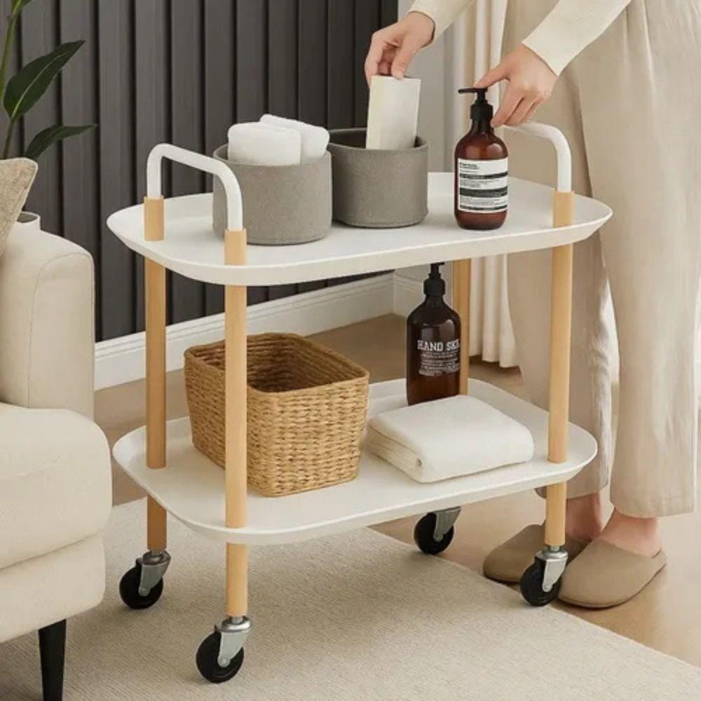 Mesa Auxiliar Lateral Madeira Carrinho Organizador Multiuso 2 Prateleiras Sacada Churrasqueira Sala Escritorio - 8