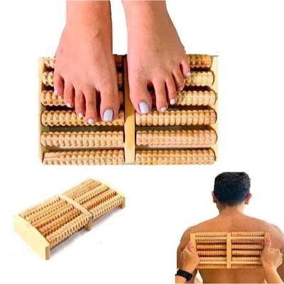 Massageador Pes Coluna Costas Madeira Terapia 10 Rolos Bambu Fisioterapia Alivio Dor Estresse Circulacao Corpo