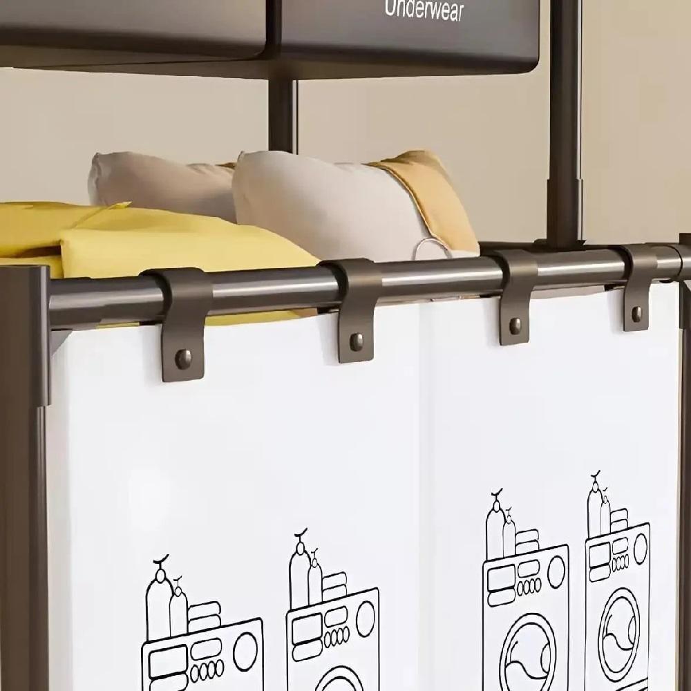Cesto Lavanderia Triplo Estante Metal Roupa Suja 2 Andares Roupeiro 3 Divisorias Organizador Banheiro Multiuso Armario D - 6