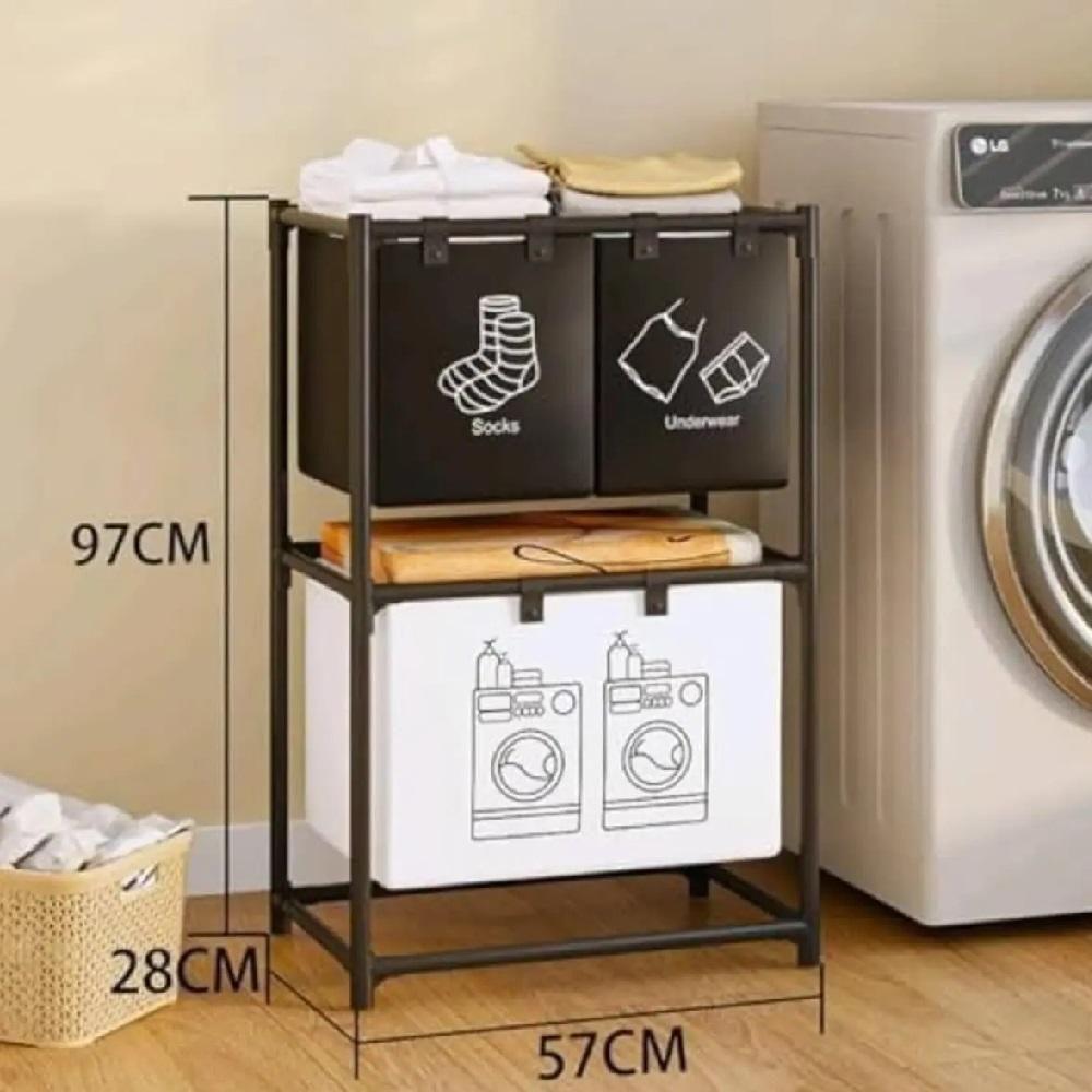 Cesto Lavanderia Triplo Estante Metal Roupa Suja 2 Andares Roupeiro 3 Divisorias Organizador Banheiro Multiuso Armario D - 8