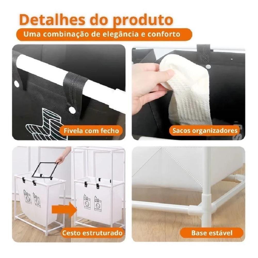 Cesto Lavanderia Triplo Estante Metal Roupa Suja 2 Andares Roupeiro 3 Divisorias Organizador Banheiro Multiuso Armario D - 9