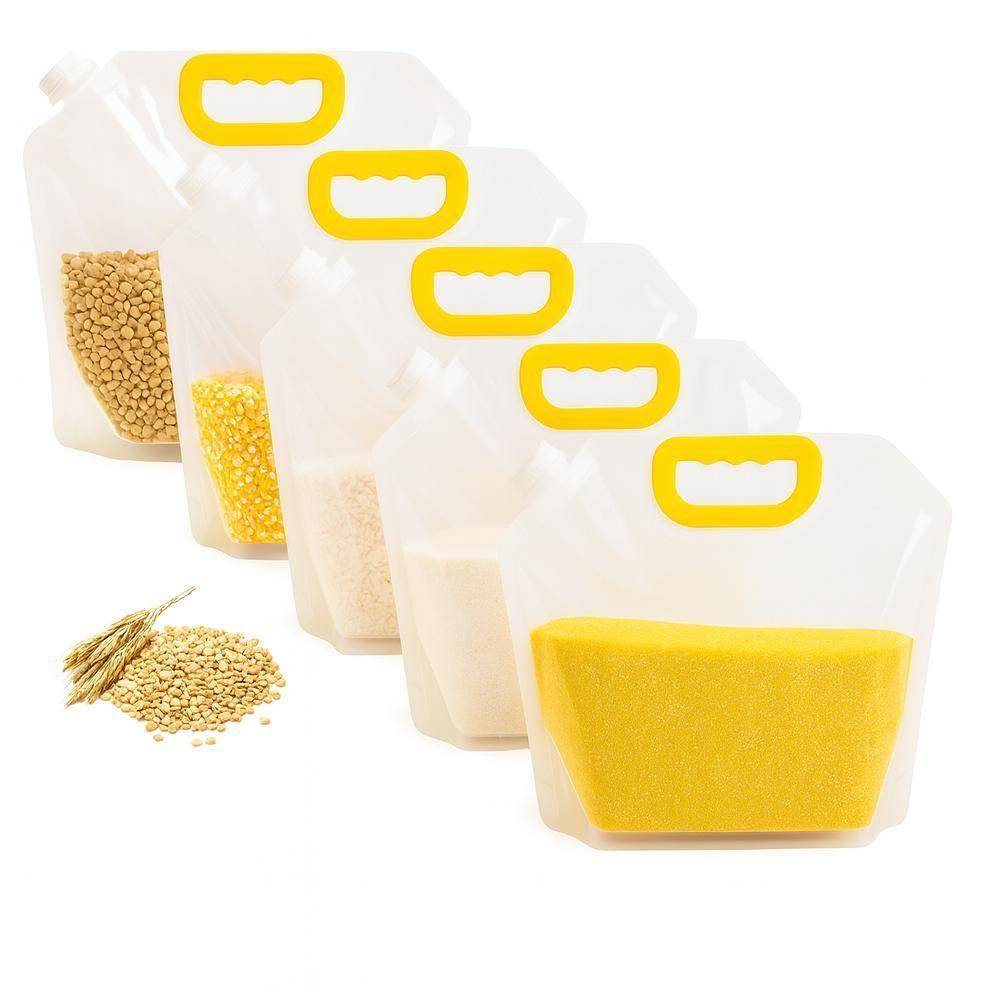 Kit 5 Sacos Armazenamento Alimentos Graos Cereais Liquidos 1,5l Armazenar Agua Bebida Organizador Plastico 1500ml Grande - 1
