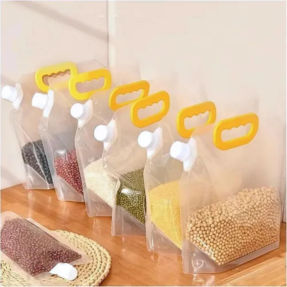 Kit 5 Sacos Armazenamento Alimentos Graos Cereais Liquidos 1,5l Armazenar Agua Bebida Organizador Plastico 1500ml Grande - 4